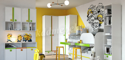 Шкаф антресольный Мамба (Белый/Зеленый/Желтый)