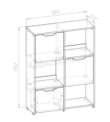 Стеллаж Мико МС2С 2 секции (Белый/Белый глянец/Бетон)